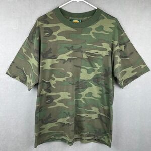 Vintage Cabelas Woodland Camo Pocket T-Shirt Mens L USA Made Hunting Nature Gorp